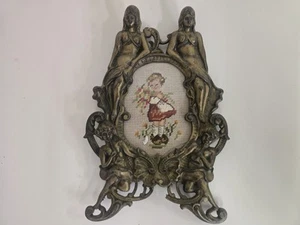 Unique Vintage Woman & Cherub Art Deco Nouveau Cast Metal Bronze Frame - Picture 1 of 7