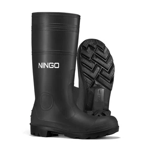 NINGO Men Steel Toe Rain Boots Waterproof Garden Fishing Work Boots Black-US 11 - Picture 1 of 12