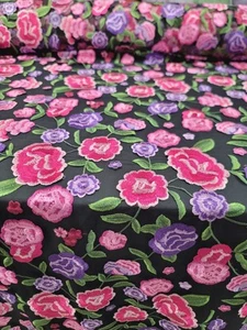 Lavendel Stickerei Fuchsia Floral Blumen Spitze Stoff Meterware schwarz Netz - Bild 1 von 13