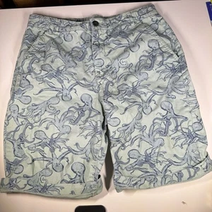 Old Navy Nautical Octopus Youth Boys size 18 Flat Front Twill Shorts Green Blue - Picture 1 of 10