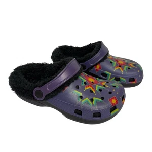 Kunstfell gefütterte Slipper Gummi Schuhe Gr. 37 US Damen 6,5 Pantoletten lila Stern - Bild 1 von 8