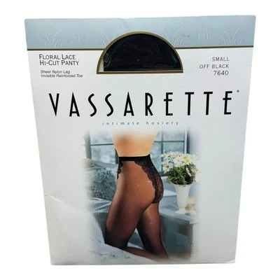 New Vtg Vassarette Floral Lace Hi-Cut Panty Hosiery Black Womens Small #7640 - Image 1 of 2