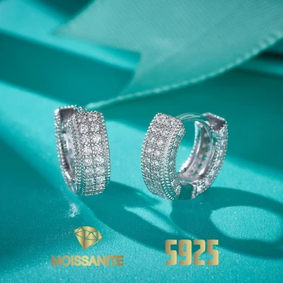 Moissanite Real 925 Silver Hoops Small Huggie Hoop Earrings Mens Ladies Earring - Image 1 of 4