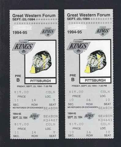 LOT of 2 - 1994 PITTSBURGH PENGUINS @ LA KINGS HOCKEY FULL TICKETS WAYNE GRETZKY Cover