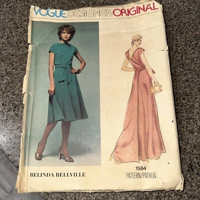 1970s Vogue Designer Pattern WRAP DRESS 1584 Belinda Bellville Sz 10 UNCUT - Image 1 of 3