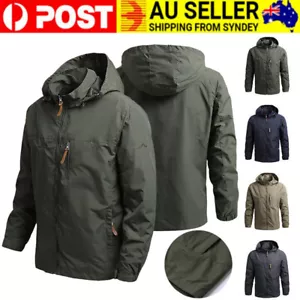 Men Outdoor Waterproof Jacket Breathable Hooded Jacket Tactical Windbreaker Coat - Picture 1 of 17