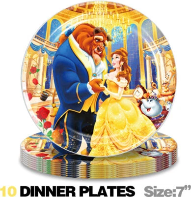 La Bella y la Bestia Platos de Papel Suministros de Fiesta Vajilla Desechable Foto 1 de 3