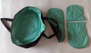 stabile Puppentragetasche mit Bettzeug Cord braun/grüne Karos N°1*NEU+HANDARBEIT - Bild 1 von 6