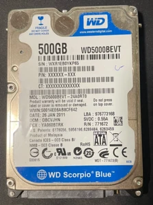 Disque dur 500 Go , sata , 2.5 pouces , western digital 6 gbits slim WD5000BEVT - Photo 1/1
