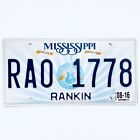 2016 United States Mississippi Rankin County Passenger License Plate RA0 1778