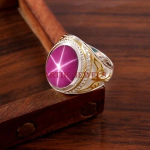Lab Created Linde Star Gemstone with 925 Sterling Silver Ring for Men's #12 - Picture 1 of 10