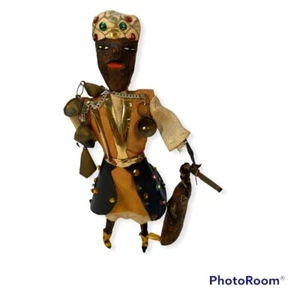 Handmade Doll Female African Africa Vintage Leather Fabric With Stand Attached - Picture 1 of 4