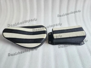 BLACK LEATHER VERT RIB CHOPPER SOLO SEAT & PILLION PAD TUCK & ROLL HARLEY BOBBER - Picture 1 of 22