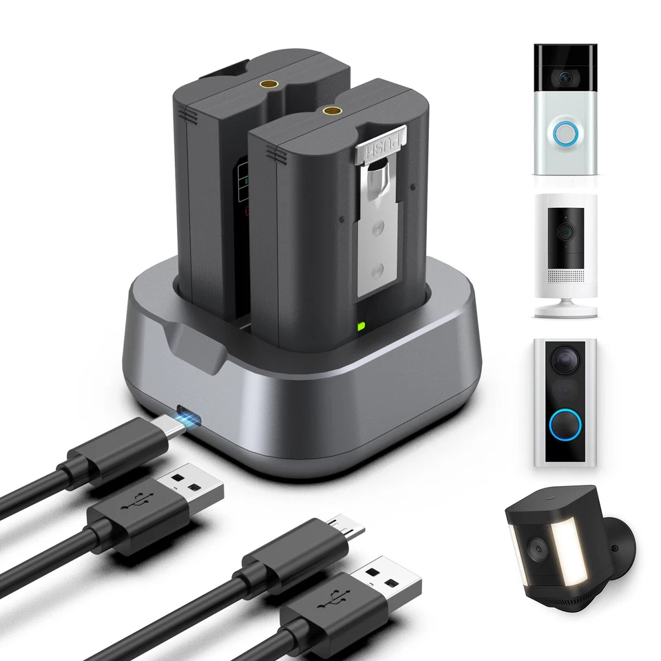 SHENMZ 2x V4 Battery+Charger for Ring Video Doorbell 2 3 3+ 4 Spotlight Camera Plus Pro