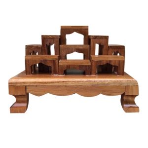 Set of 9 pieces Mini Altar Wood Table Buddha Worship - Picture 1 of 7