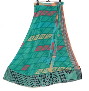 Sushila Vintage Teal Green Silk Saree Magic Wrap Reversible Skirt Beach Dress - Picture 1 of 7