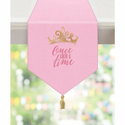 Disney Princess Once Upon A Time Party Supplies Fabric Table Runner Pink & Gold - Image 1 of 2