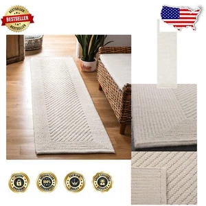Elegant Geometric Ivory Runner Rug - Handmade Wool, Perfect for High Traffic - Picture 1 of 6
