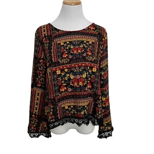Blusa para mujer H&M x Coachella talla 14 boho manga campana floral crochet encaje ribete - Imagen 1 de 10