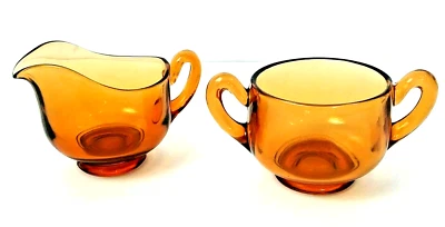 Depression Glass Amber Gold Sugar Bowl and Creamer Set Lot of 2  - Image 1 of 4