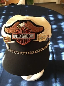 Vintage Harley Davidson Captains Hat White with Patch Chain & (3) Pins - Picture 1 of 6