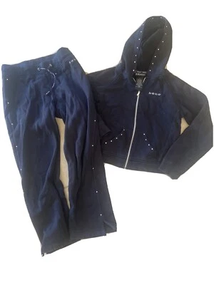 Bebe Sport Negro Bling Chaqueta con Tachuelas Sudadera con Capucha Pantalón Conjunto Talla S C10 Foto 1 de 4