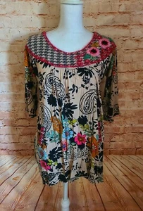 Krista Pearl Vintage Floral Short Sleeve  Embroidered Spring Romantic Top Sz M - Picture 1 of 6