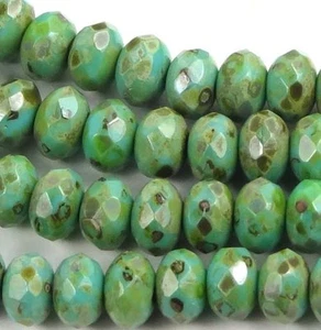 25 Rondelle facetada de vidrio checo corte piedras preciosas 7x5 mm: Picasso turquesa - Imagen 1 de 1