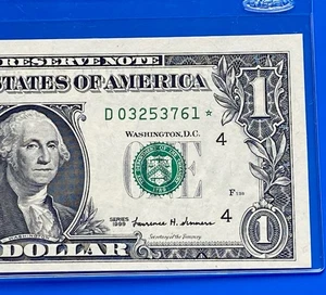1999 STAR NOTE $1 DOLLAR BILL ( CLEVELAND D ) SCARCE - UNCIRCULATED - Picture 1 of 3