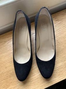 Hobbs Black Suede Block Heel Court Shoes UK 6 EU 39 Made in Italy VVGC - Picture 1 of 13