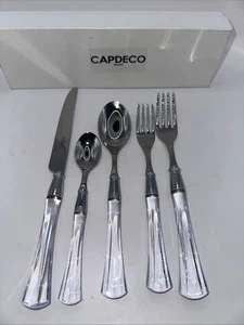 Capdeco Venus Clear Lucite Flatware, 5 Piece Setting France Stainless Modern NIB - Picture 1 of 8