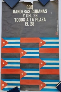 RARO POSTER VINTAGE PROPAGANDA CUBA CON BANDERAS CUBANAS ... XX ANIVERSARIO CDR - Foto 1 di 5