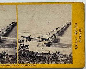 Tarjeta Stereoview vintage de The North Pier, Scarborough - vista histórica del muelle - Imagen 1 de 4