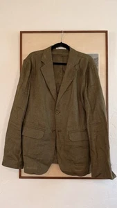 Zara Linen Blend Blazer Olive Green Smart Casual Two Button Jacket Resort Size L - Picture 1 of 6