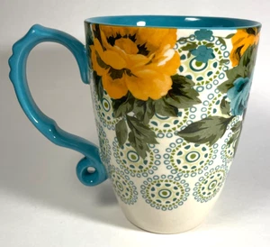 Pioneer Woman 24oz Jumbo Latte Cup Coffee Mug Rose Shadow/Linen & Teal Excellent - Picture 1 of 6