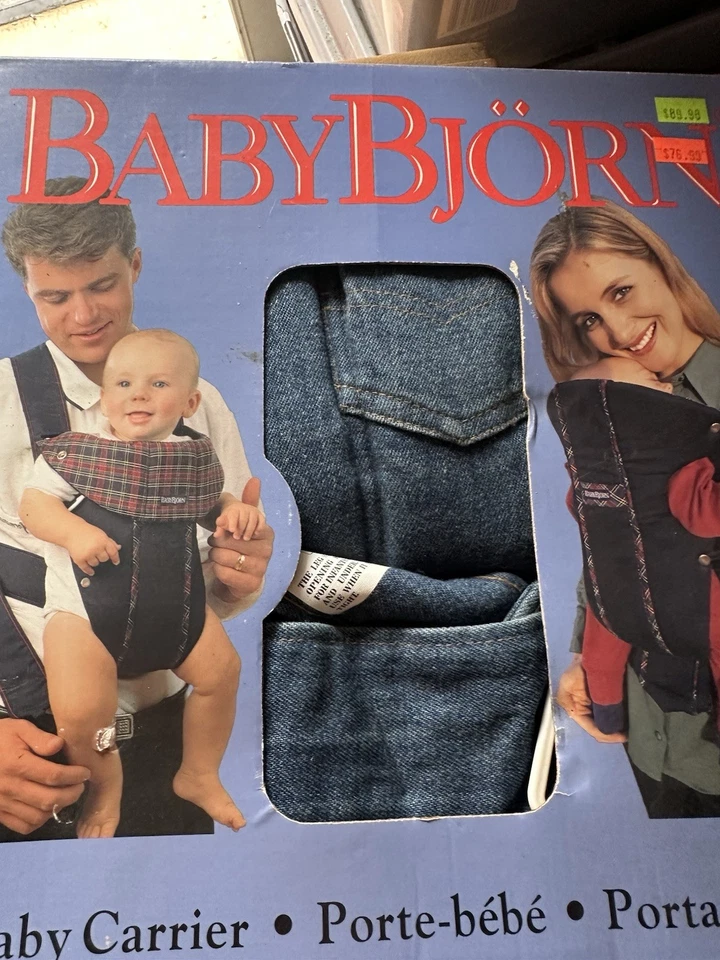 Arnés corporal acolchado Baby Bjorn original clásico vintage azul marino de mezclilla Foto 1 de 2