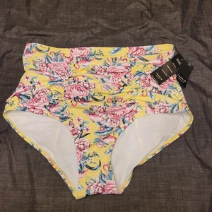 TORRID Retro Chic gelb Blumen gerafft hohe Leibhöhe Badehose Größe 2 Neu mit Etikett  - Bild 1 von 12