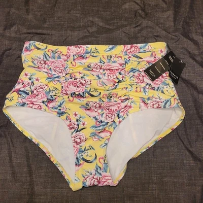 TORRID Retro Chic Yellow Floral Ruched High Rise Swim Bottoms Size 2 NWT  - Image 1 of 4