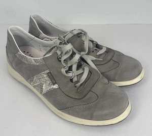 Mephisto Bucksoft Sneakers Women Size EUR 7.5 Gray Lace Up Suede Snakeskin Trim - Picture 1 of 12