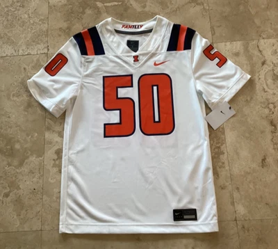Nike U of Illinois Fighting Illini Jersey #50 Fan white Men Size Small msrp $130 - Image 1 of 4