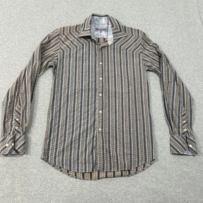 Dragonfly Men's Striped Long Sleeve Button Up Gray Textured Cotton Medium - Image 1 of 4
