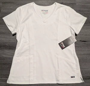 NWT Women's White Grey’s Anatomy by Barco Spandex Stretch Scrub Top Size Large - Picture 1 of 6