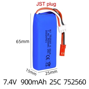 Batería 7.4V 900mAh 752560 Li-po 25C Alta Velocidad para Accesorios de Aviones XK X520 - Imagen 1 de 18