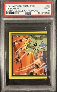 2002 Pokemon Merlin 5 Johto League Champions Tyranitar Sticker #86 - PSA 9 - Picture 1 of 2