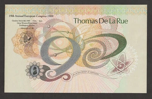 TEST NOTE Thomas De La Rue 1989 - with 19th IBNS congress overprint - UNC - Picture 1 of 2