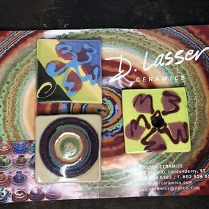 3 Lot D Lasser Ceramics Art Pottery Coaster Handmade Accent Tile Glazed Vermont - Picture 1 of 7