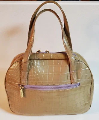 Bolso de Mano De Colección Stone Mountain Cuero Doble Asa Forrado Taupe o Tostado Claro Foto 1 de 4