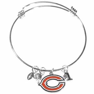 Chicago Bears Wire Bangle Bracelet with Charms NFL Football Jewelry