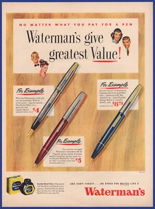 Vintage 1948 WATERMAN'S Taperite Crusader Ink Pen Writing Ephemera 40's Print Ad - Picture 1 of 1