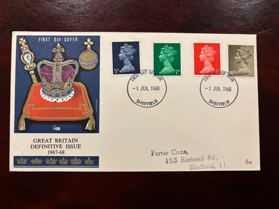 United Kingdom 1968 - Definitive 2, Elizabeth II FDC with stamps Sheffield - Image 1 of 1